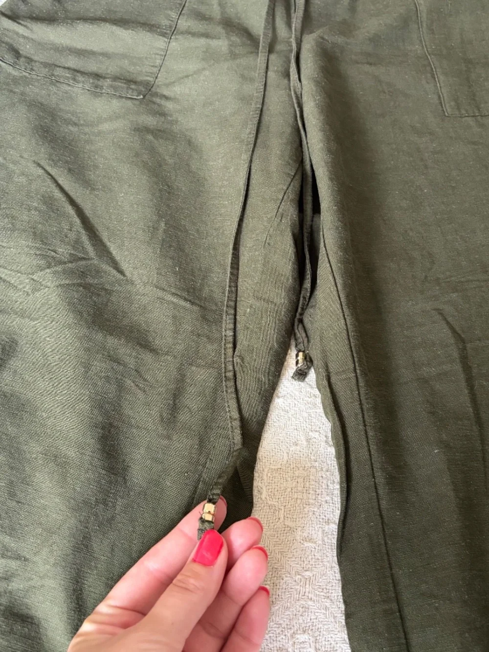 NWOT Women's S H&M Linen-Blend Pull-On Pants Dark Khaki Green